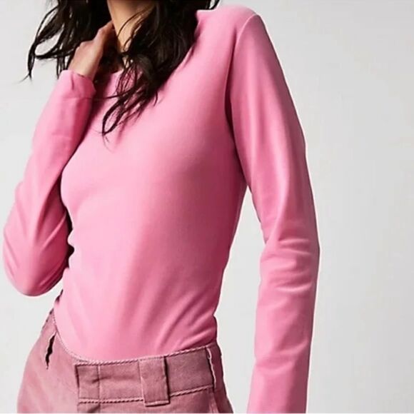 NWOT Free People Countdown Flocked Long Sleeve Top Loungewear Velvet Flocked S - Picture 1 of 5